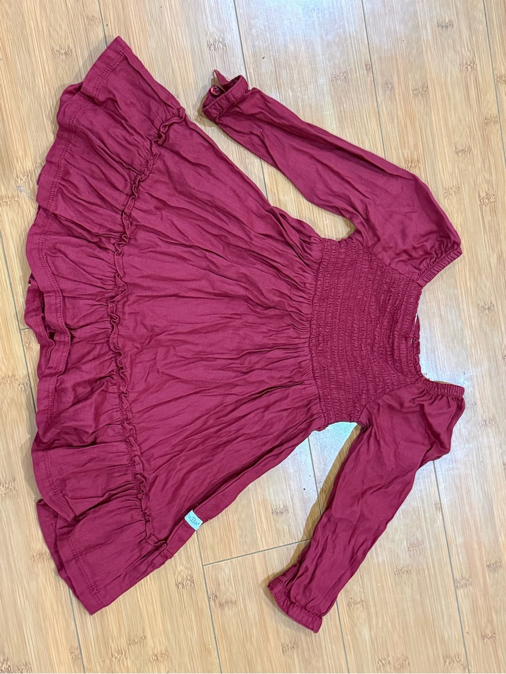 Ruffle butts Burgundy Smocked Waist Long-Sleeve dress